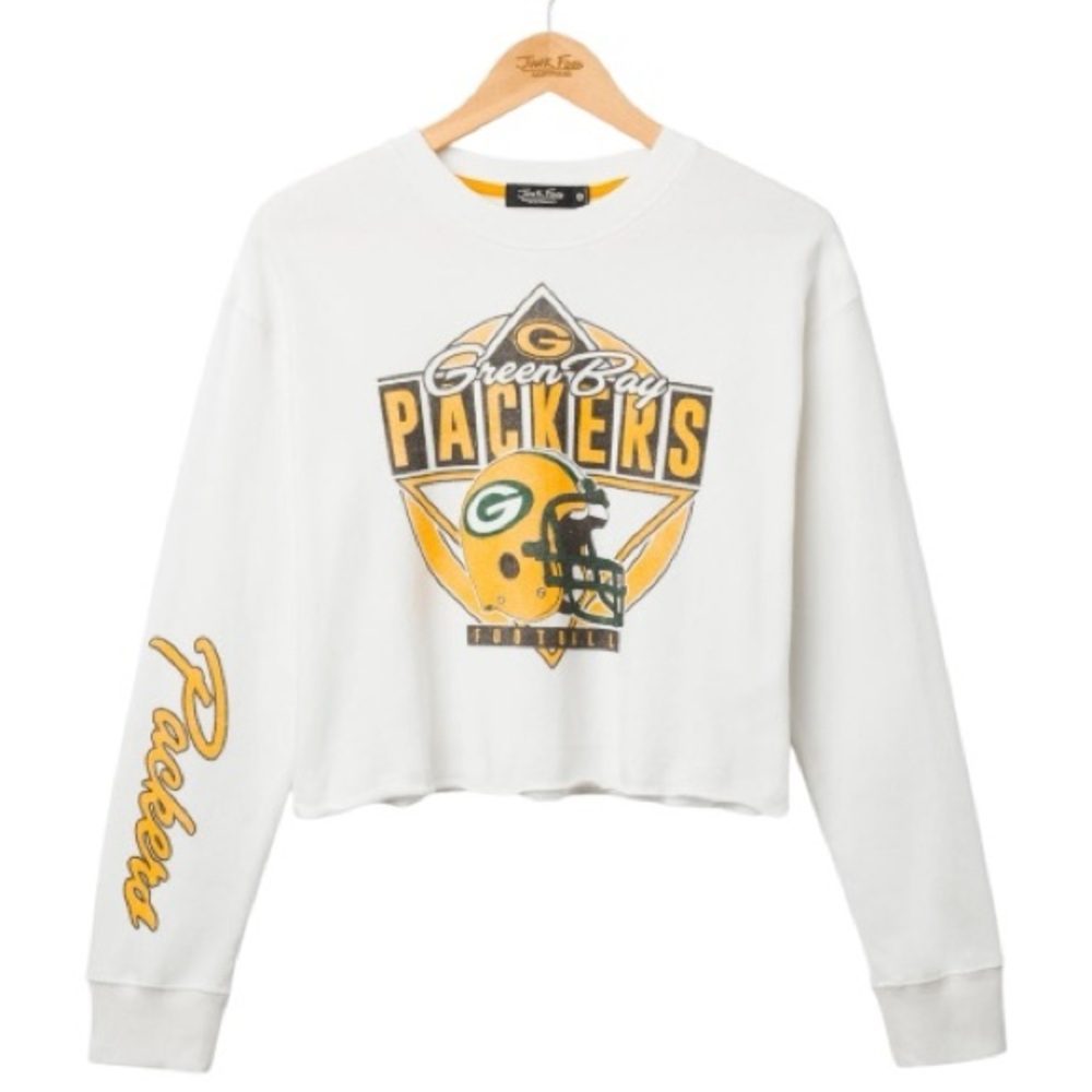 NWT Women's Green Bay Packers Helmet Cropped Fleece Vintage White L